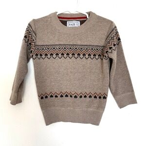 Faze 1 Sweater Boys 4T Tan Fair Isle Knit Long Sleeve Pullover Long Sleeve